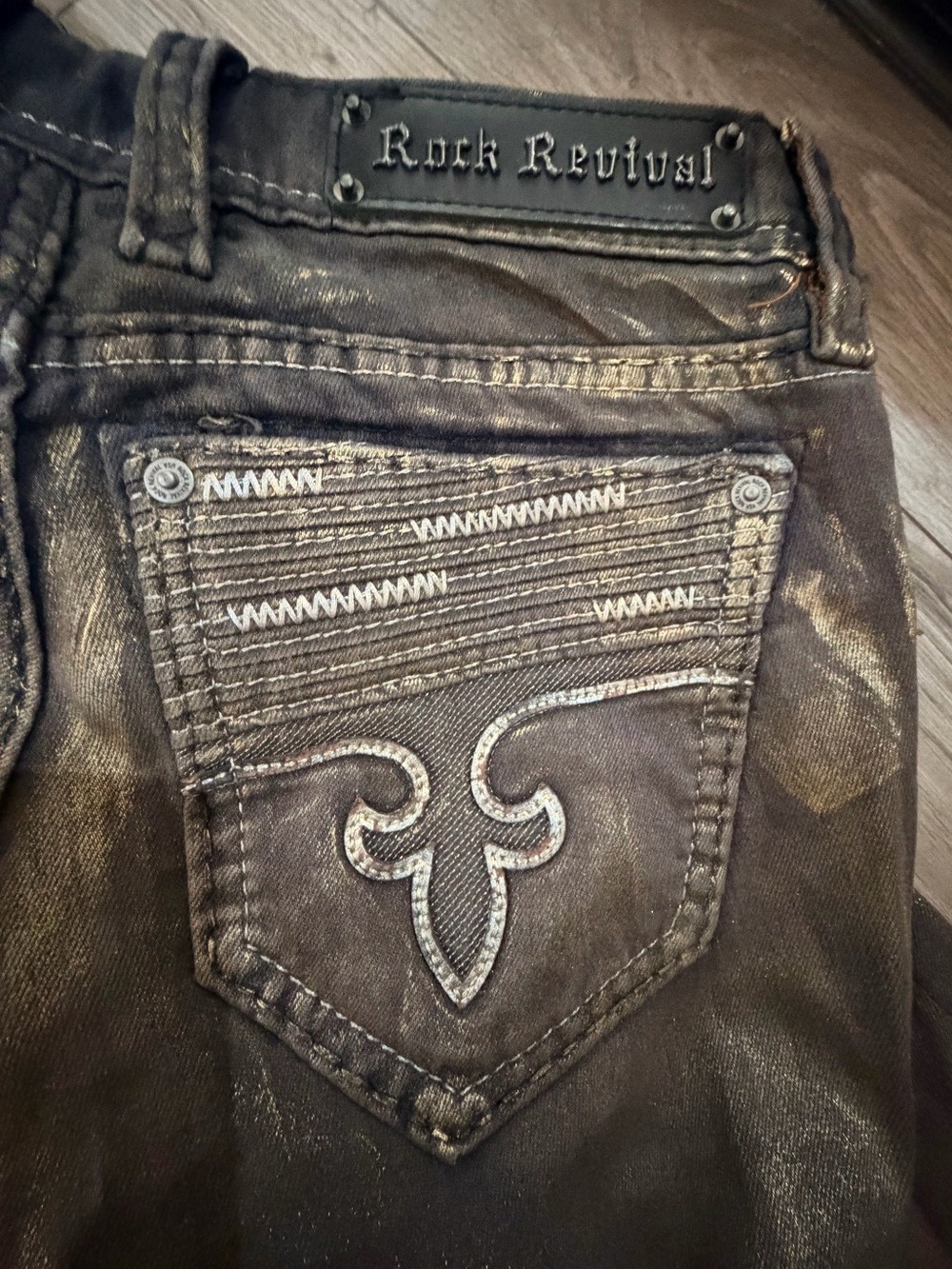 Rock Revival Amelia Jeans Metallic Bronze Skinny NWOT - Picture 3 of 9